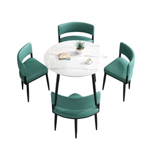 GEDO Light Luxury Customized PU <strong>Leather</strong> <strong>Chair</strong> <strong>Dining</strong> Room <strong>Sets</strong> Round Rock Plate <strong>Dining</strong> Table with <strong>4</strong> <strong>Chairs</strong> <strong>Set</strong> - Product Image 5
