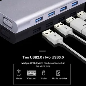 USB-C Multi Hub 11-En-1 USB Type C Hub Adaptateur 11 Dans 1 Station D'accueil Double HDMI Pour Macbook Pro USB Type C Hub