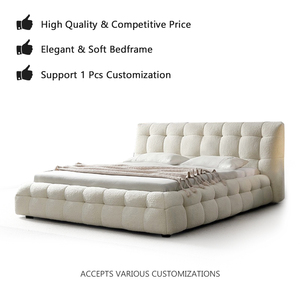 <span class=keywords><strong>Letto</strong></span> <span class=keywords><strong>Matrimoniale</strong></span> Modulare Imbottito in Tessuto Teddy, Design Neutro e Confortevole con Lavorazione Trapuntata - Product Image 3