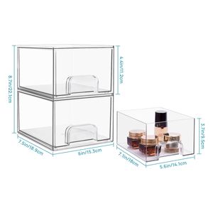 Transparent Cosmetic Storage Box With <b>Drawers</b> Stackable <b>Makeup</b> Organizer Dustproof Pet Material - Product Image 5