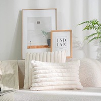 Housse de coussin décorative moderne en fausse fourrure peluche double face 30x50cm rayée pour hôtel et hôpital, douce et moelleuse