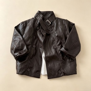 Trendy Kids Faux <strong>Leather</strong> <strong>Jacket</strong> Closure Stand Collar Coat Custom ODM for Autumn Spring Outdoor Daily Wear Girls Top - Product Image 2