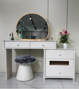 White Makeup Vanity Table Round Mirrored Dressing <b>Desk</b> with Drawers Storage <b>Cabinet</b> for Bedroom - Product Image 4