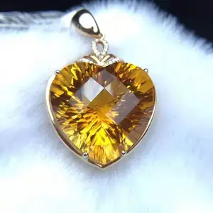 Valentijnsdag mooie hart snijden edelsteen sieraden 18k gold 25.35ct Brazilië natuurlijke citrien ketting hanger