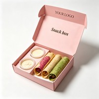 Boîte à collation rose avec porte-gobelets intégrés, compartiment portable, emballage à emporter, boîte en papier alimentaire résistant à la graisse