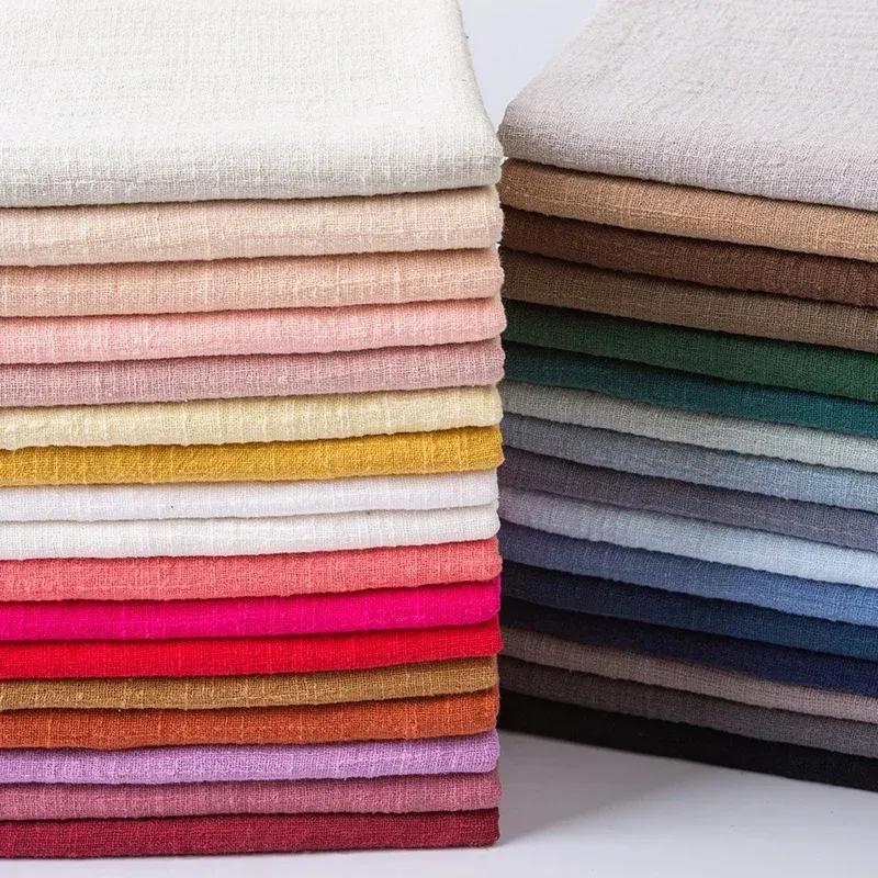 Warna Solid lembut Linen tipis katun bahan organik rami alami murni untuk menjahit DIY pakaian buatan tangan kain perca