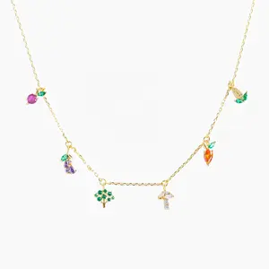 Trendy Choker Jewelry 18K Gold Plated Colorful Zircon Vegetables Carrot Mushroom Eggplant Corn Charms Necklace For Women Girls