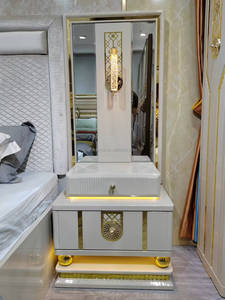 Thanh Lịch Sang Trọng Vua Kích Thước Sử Dụng Nhà Bộ Phòng Ngủ Thiết Kế Đơn Giản Bóng Màu Be Trắng LED Thắp Sáng Nhân Đôi Bộ Đồ Nội Thất Phòng Ngủ - Product Image 3