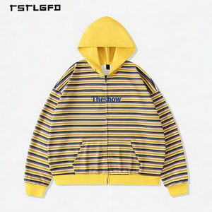 Sudadera con capucha y cremallera para hombre, con estampado gráfico circular y tela de rizo ligera, para marca de ropa urbana de etiqueta privada. - Product Image 1