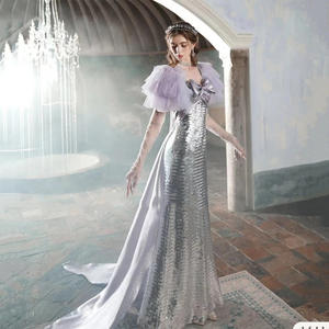 Nouveau prêt à expédier <span class=keywords><strong>robe</strong></span> formelle à manches courtes avec nœud <span class=keywords><strong>longue</strong></span> <span class=keywords><strong>grande</strong></span> <span class=keywords><strong>taille</strong></span> robes de soirée élégantes pour les femmes 2024 - Product Image 1