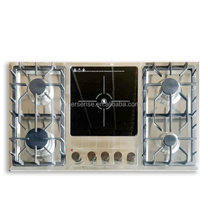 Cocina <span class=keywords><strong>de</strong></span> Acero Inoxidable con 4 Quemadores <span class=keywords><strong>de</strong></span> Gas y 1 Placa Eléctrica, 220V, Multifuncional para Cocina, Hogar y Restaurante - Product Image 1