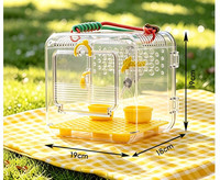 Atmungsaktiver Transparenter Vogel-Reisekäfig mit Griff Anti-Flucht Kleiner Papageienkäfig mit Sitzstange & Futterspender für Kleinvögel