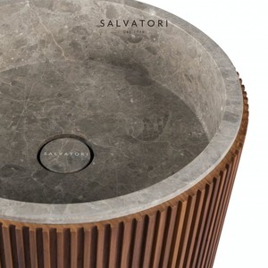 Salvatatori Adda moderno lavello Freestanding in legno a costolute Design pietra naturale e materiale in resina per uso bagno o Hotel - Product Image 2