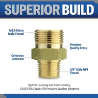 Laiton M22-14mm mâle 3/8 1/4 filetage tuyau externe raccord de mamelon hexagonal 4500 PSI nettoyeur haute pression adaptateur d'accouplement outil de nettoyage de voiture