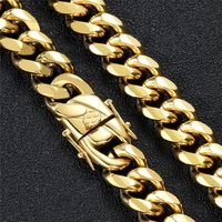 Collier Chaîne Cubaine Miami en Acier Inoxydable Plaqué Or 18 carats pour Hommes et Femmes, Style Hip Hop, Vente en Gros