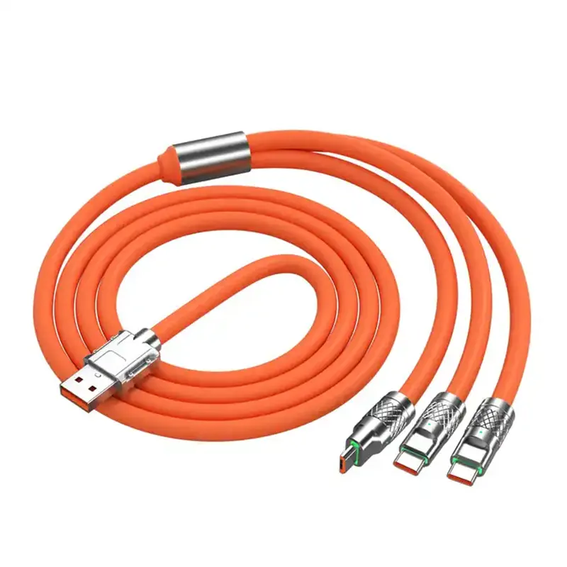 Cable cargador de silicona de alta calidad 6A 120W Cable de carga de velocidad rápida para iPhone Samsung Huawei 120W 3 en 1 Cable de datos del cargador