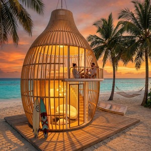 Maison <span class=keywords><strong>capsule</strong></span> unique en acier circulaire à deux étages, style cage à oiseaux, pour l'Asie du Sud-Est, imperméable et préfabriquée, idéale pour les attractions touristiques - Product Image 4