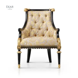 Luxury Antique Hand Carved Russia Wood Upholstered Leisure Arm Chair Wood Base Reclining Single Sofa Chair