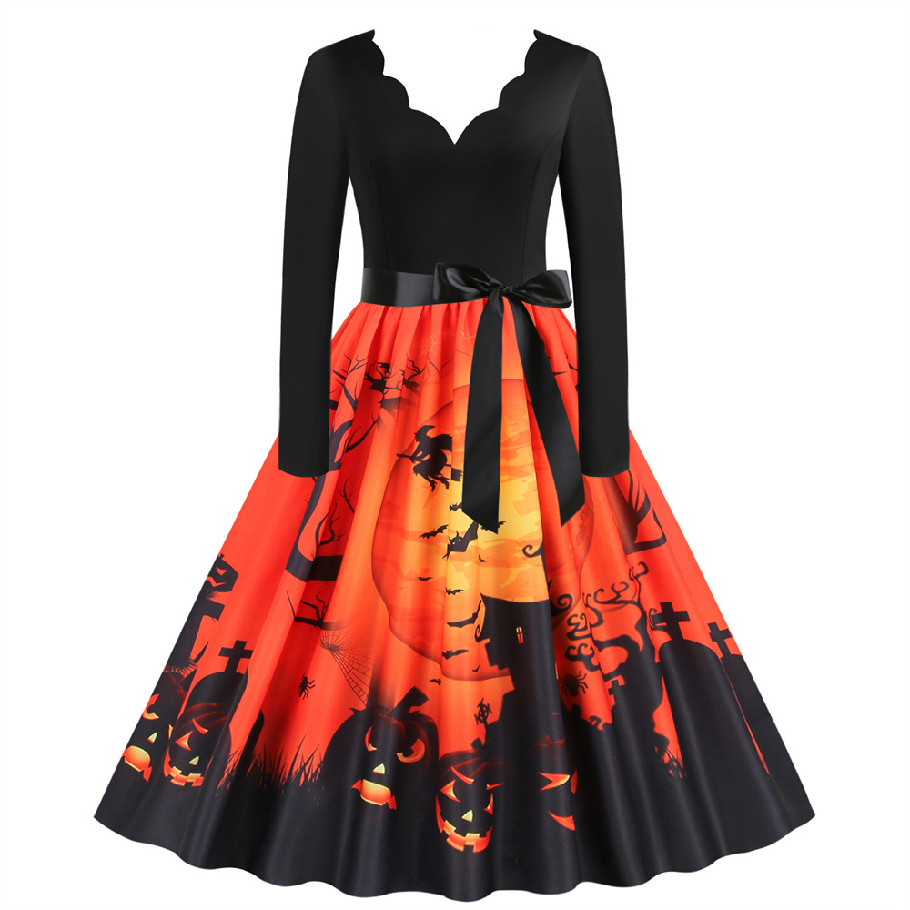1950s High Waist V Neck Long Sleeve Girls Dresses Flower Skull Printed Halloween Women Dress| Alibaba.com 1950s High Waist V Neck Long Sleeve Girls Dresses Flower Skull Printed Halloween Women Dress| Alibaba.com