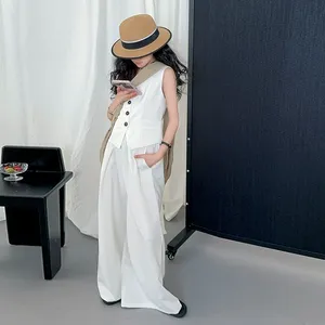 Nouvelle mode d'ensemble de vêtements pour adolescentes sans manches, <span class=keywords><strong>gilet</strong></span> solide, haut de tailleur + pantalon, ensemble de vêtements pour enfants - Product Image 4