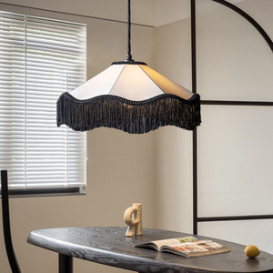 Lustre de style rétro français, luminaire suspendu à franges noires, E27 LED, tête simple, lampe pour chambre à coucher, salon - Product Image 2