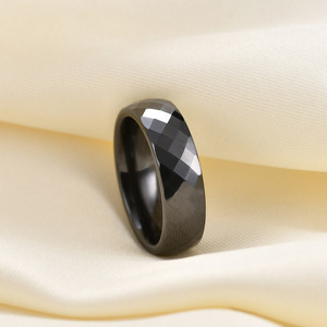 <b>Ceramic</b> Couple <b>Ring</b> 6Mm Faceted Geometric Black White Wedding Unisex Jewelry - Product Image 4