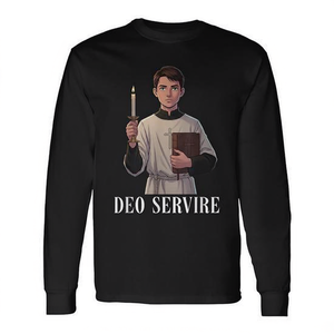 Camiseta de manga larga con diseño Deo Servire para sacerdotes de la Misa Latina Tradicional, tipo casulla y surplice. - Product Image 2