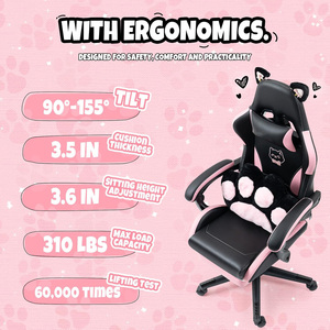 Pink <span class=keywords><strong>Kitty</strong></span> Gaming Chair Hellos Pink White Leather Home Office Mujeres Girl Cut Cat Gaming Chair Almohada lumbar Sillas con reposapiés - Product Image 2