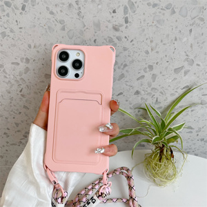 Étui à bandoulière antichoc en silicone avec fente pour cartes et cordon tour de cou pour <span class=keywords><strong>iPhone</strong></span> 16 15 14 12 11 Pro Max <span class=keywords><strong>13</strong></span> <span class=keywords><strong>Mini</strong></span> XS X 8 7 Plus - Product Image 2