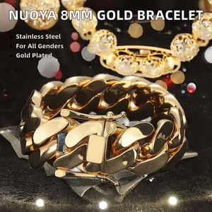 Nuoya Wholesale 8MM Gold Plated Stainless Steel Cuban Link Bracelet High Polish Hip-Hop Jewelry <b>for</b> <b>Men</b> and Women <b>for</b> Gift - Product Image 2