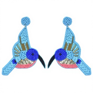 Boucles d'oreilles pendantes colibris bleues perlées, style bohème tendance, bijoux de fête pour femmes, en résine acrylique en forme d'animal - Product Image 1