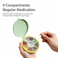Boîte à pilules ronde en plastique à 7 compartiments, vente en gros, OEM, haute qualité, mini étui à pilules portable pour usage quotidien