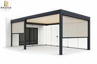 Pergola Kaca Aluminium dengan 2 Tirai ZIP Privasi |   Sistem Penutup Teras Terpasang di Dinding 4x7m RK-C2 Bangunan Taman