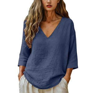 2026 New European and American <b>Women's</b> Loose Breathable Quick Drying Sports and Leisure T-shirt V-neck <b>Top</b> - Product Image 1