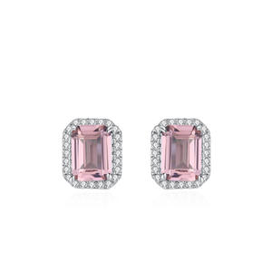 Version en cuivre personnalisable, luxe en argent sterling S925, zircon rose carré taille émeraude, exclusivement pour femmes - Product Image 1