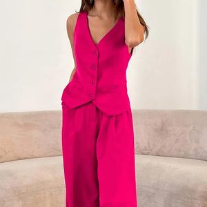 7050-SKAZI-Conjunto de Dos Piezas de Moda para Mujer, Chaleco Elegante sin Mangas con Botones y Pantalones Largos Casuales - Product Image 1