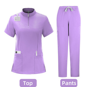 HZMNOI Scrubs Set Blue Short Sleeve Top Pants Moisture Wicking For Medical Beauty Salon Women's Uniform - Product Image 2