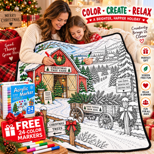 Couverture de Noël personnalisable à colorier avec 24 marqueurs textiles, en flanelle douce et pelucheuse, pour décoration DIY de la maison, saison hivernale - Product Image 2