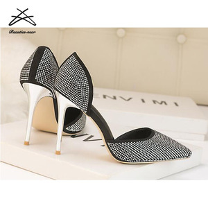 Ladies Fashion Night Club Black Crystal Rivet Studded <span class=keywords><strong>scarpe</strong></span> a punta da donna décolleté Sexy da donna <span class=keywords><strong>con</strong></span> <span class=keywords><strong>tacco</strong></span> sandalo - Product Image 6