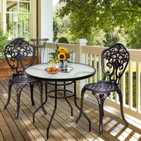Table ronde de jardin moderne de 32 pouces avec cadre en fer et verre trempé, avec trou pratique pour parasol