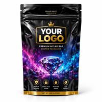 Sachet Mylar de Luxe Personnalisé Imprimé Noir Brillant et Or, Pochette Zippée Autoportante pour Emballage de Petits Produits de Marque Haut de Gamme
