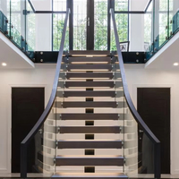 Escalier préfabriqué de luxe moderne à monopoutre avec éclairage LED personnalisable et garde-corps autoportant