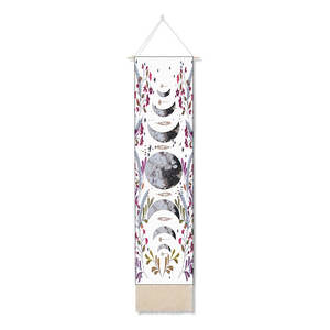 พรมมูนเฟส13*51นิ้ว,ผ้าแขวนผนังวงจรการเจริญเติบโตเต็มรูปแบบของดวงจันทร์แบนเนอร์ผนังพรมผ้าฝ้ายลินินดอกไม้ผนังศิลปะ - Product Image 1