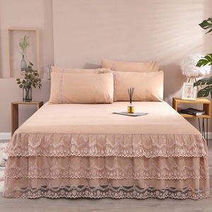 Premium Quality <strong>Purple</strong> <strong>Bed</strong> Skirts <strong>Set</strong> Double Layer Bedspread Solid Color <strong>Bed</strong> Sheet Polyester <strong>Bed</strong> Skirt Bedsheet Supplier - Product Image 3