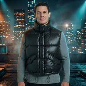 Men's Black Stand Collar <b>Puffer</b> <b>Vest</b> Waterproof Eco-Friendly Windproof Thin Polyester Wadding Casual Winter <b>Jacket</b> Solid Color - Product Image 1