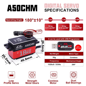 Servo AGFRC A50CHM HV sans noyau, boîtier en aluminium, 50g, 0,11 seconde, couple élevé, engrenages métalliques, double roulement à billes, profil bas pour voiture de tourisme 4x4 1/10 - Product Image 4