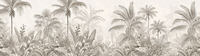 Papier peint mural tropical minimaliste gris avec palmiers, grande fresque végétale de la jungle pour chambre d'hôtel, restaurant, espace commercial