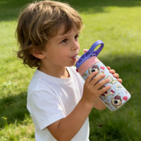 Gourde isotherme écologique pour enfants en acier inoxydable à double paroi avec paille – Bouteille d'eau pour enfants