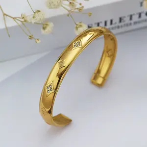 Wholesale Stainless Steel Jewelry 18k Gold Plated C-shape Bracelet Bangle For Women Diamond Cuff Open Bracelet