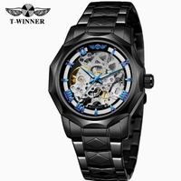 Montre sport chronographe mécanique pour homme, boîtier en alliage, cadran en verre minéral, bracelet en acier inoxydable, fermoir caché